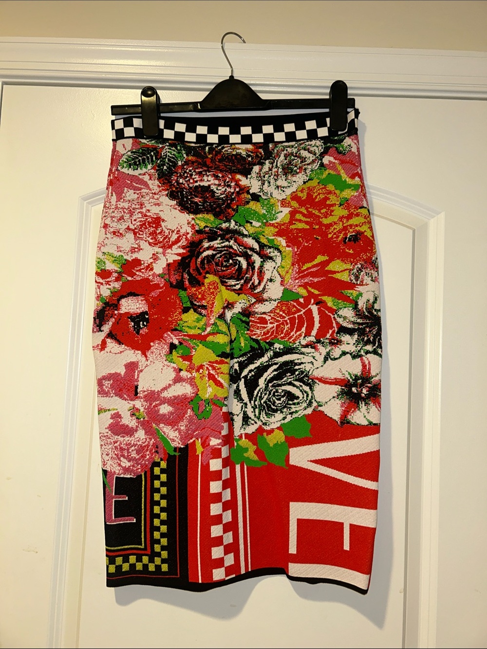 Versace Red Floral Graphic Pencil Skirt